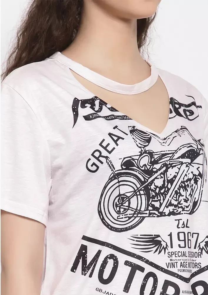 Graphic Print Halter V-Neck Top