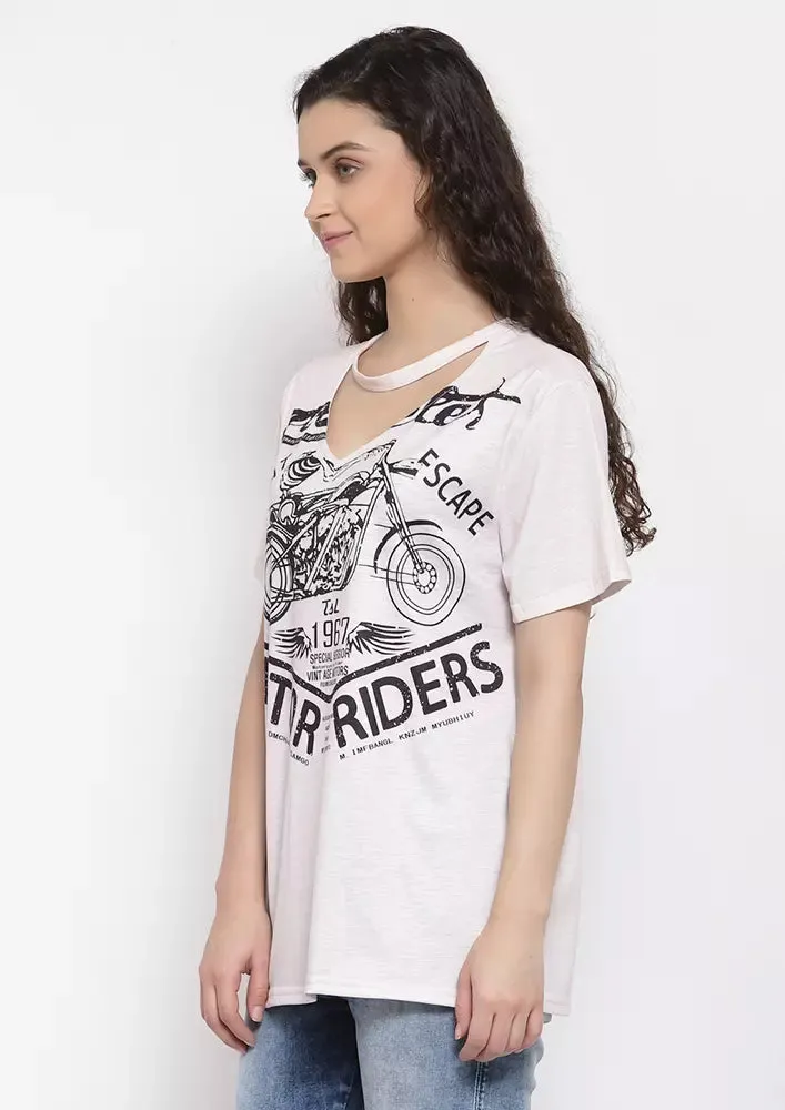 Graphic Print Halter V-Neck Top