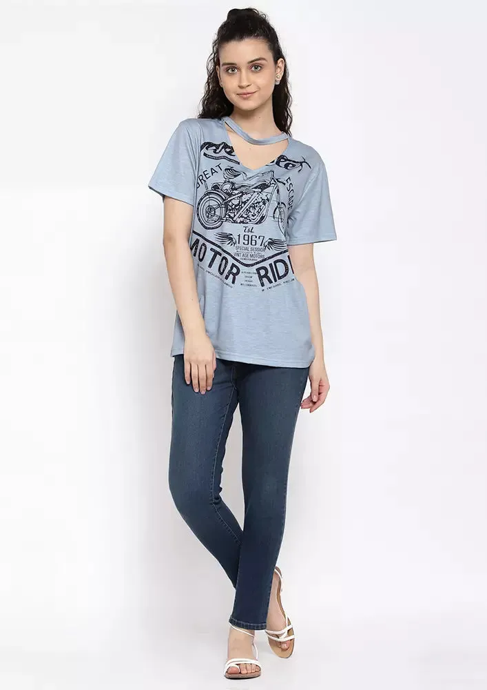 Graphic Print Halter V-Neck Top