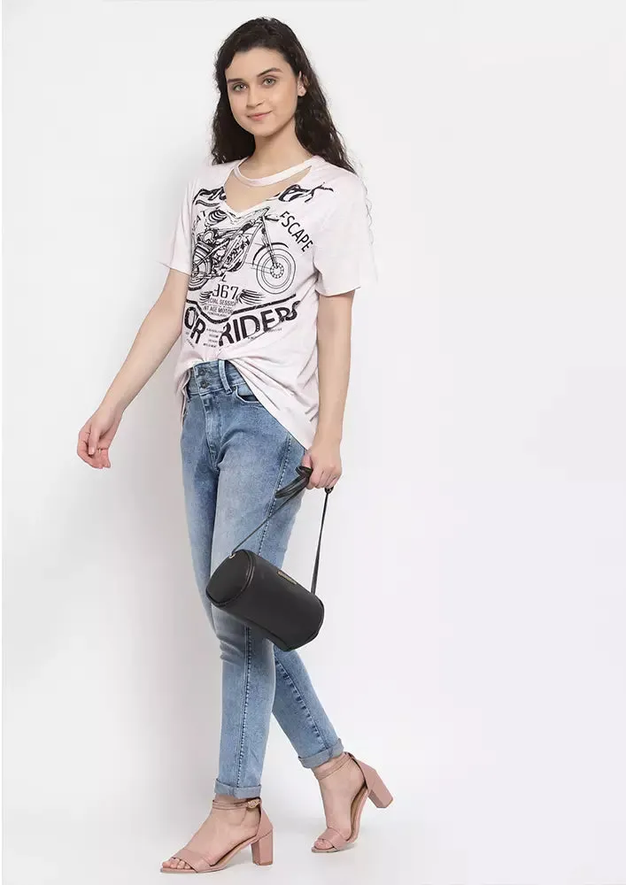 Graphic Print Halter V-Neck Top