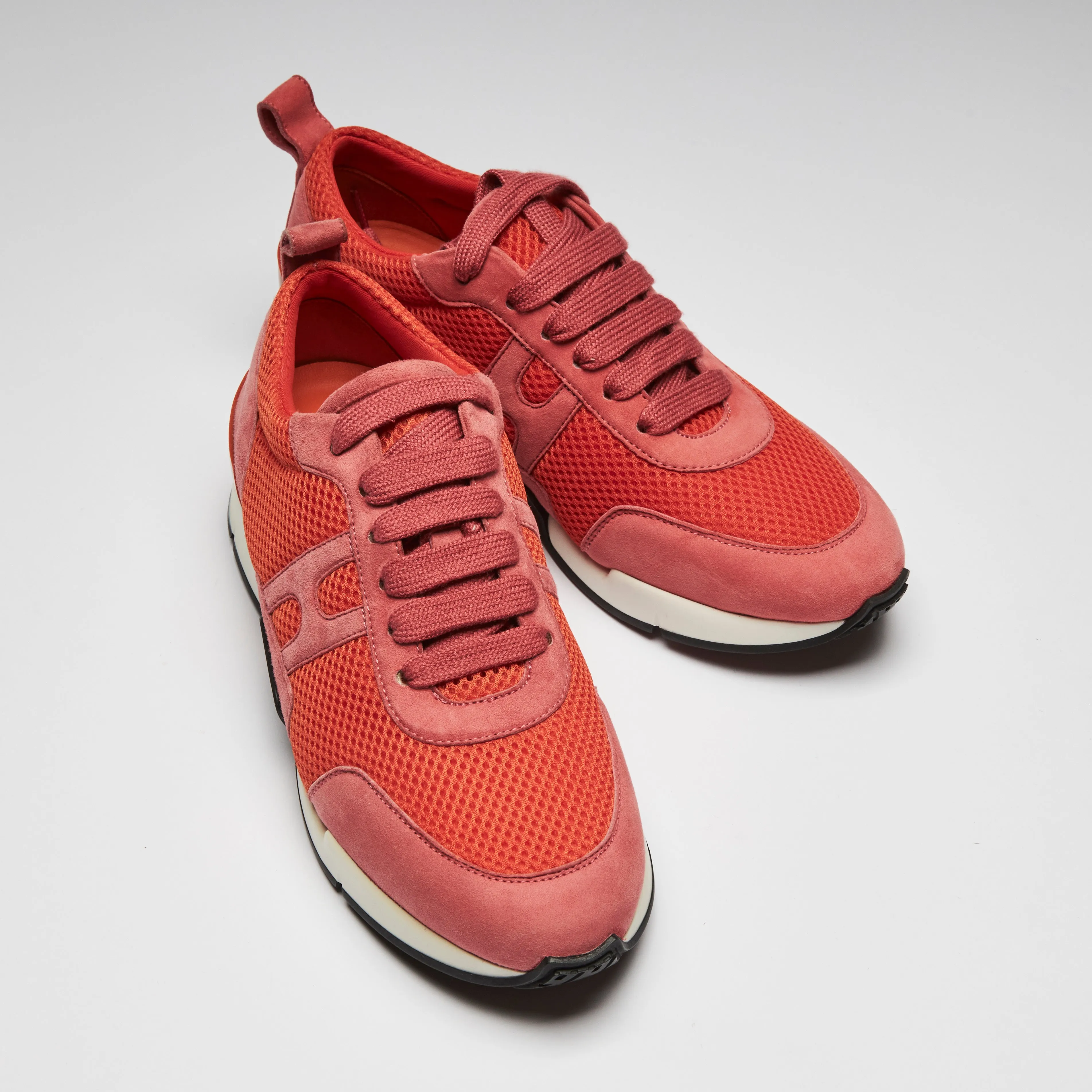 Hermes Pink Suede and Coral Mesh Player Sneakers Size 35