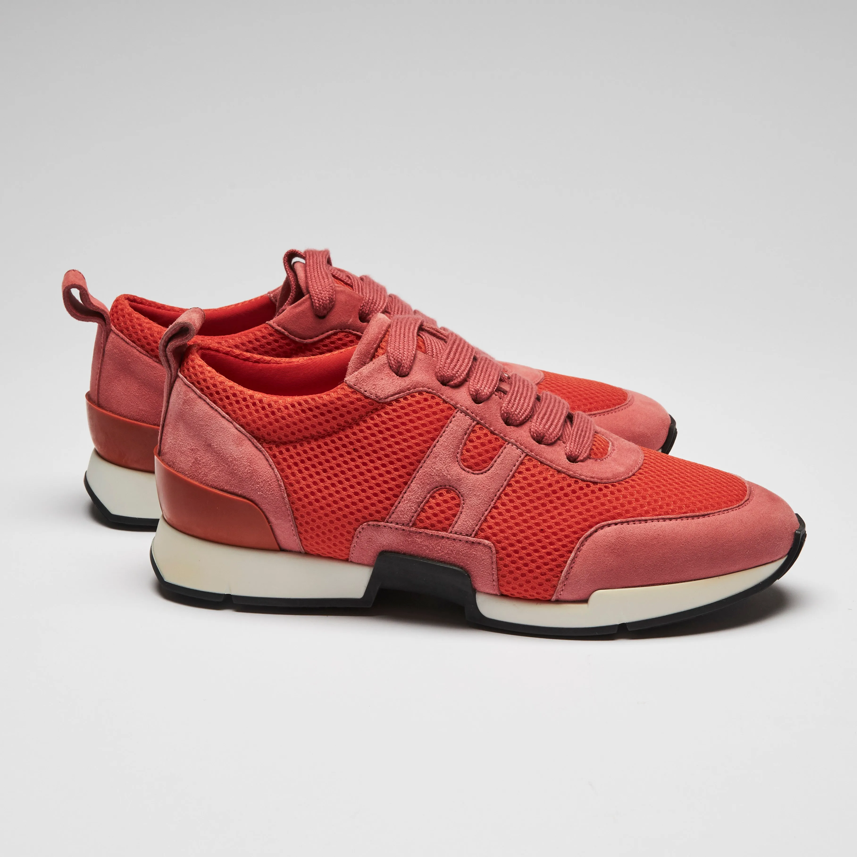 Hermes Pink Suede and Coral Mesh Player Sneakers Size 35