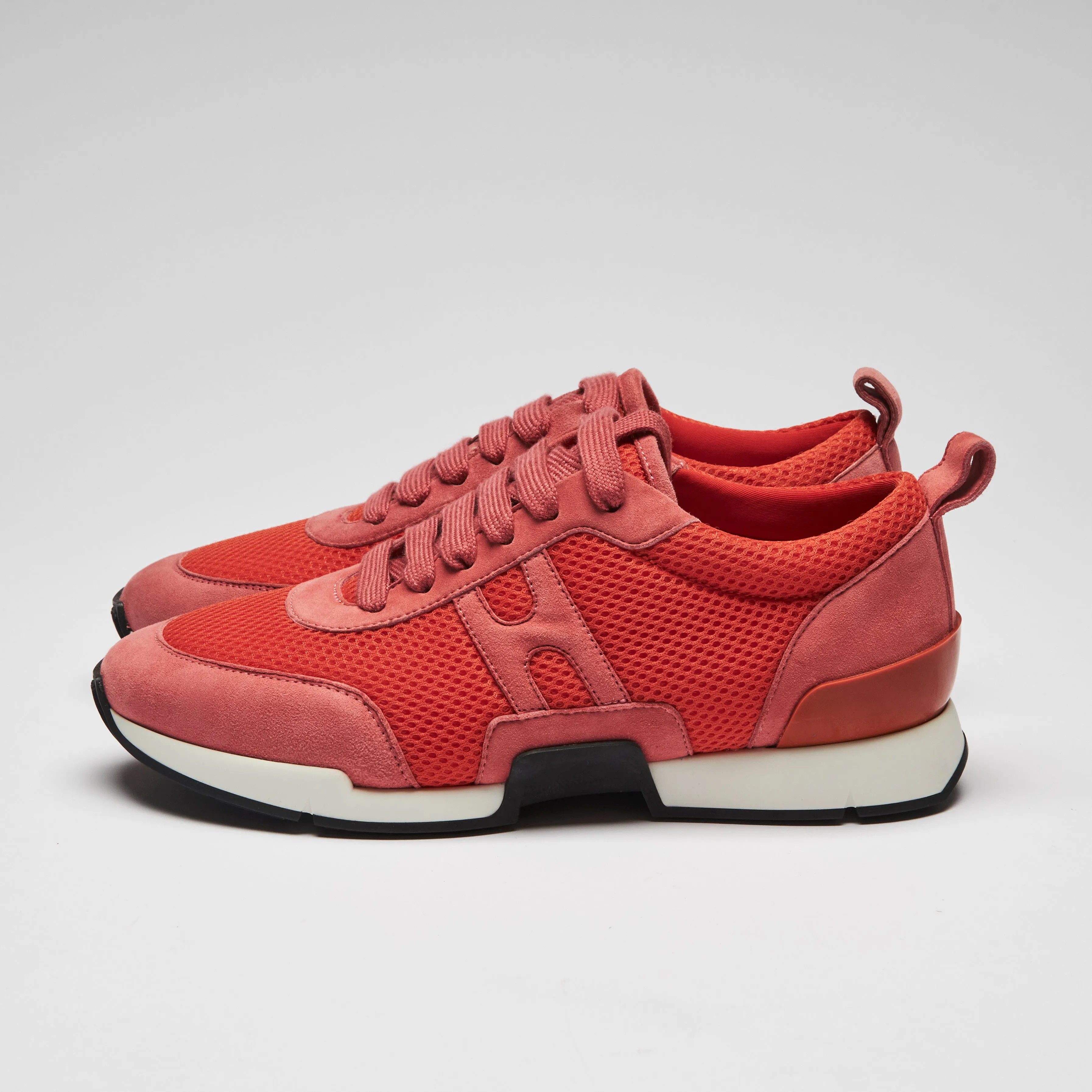 Hermes Pink Suede and Coral Mesh Player Sneakers Size 35