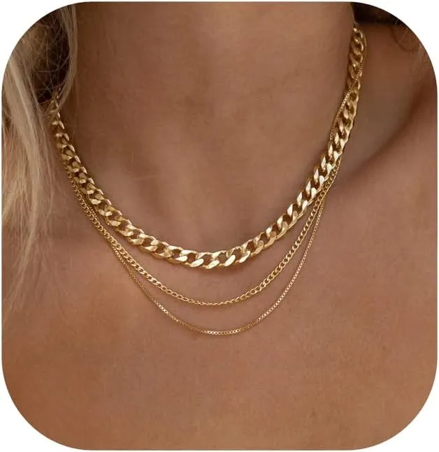 Herringbone Necklace for Women,Dainty Gold Necklace,14k Gold Plated Snake,Gold Chain Choker Necklaces,Simple Gold Layered Necklaces,Gold Jewelry Gift for Women