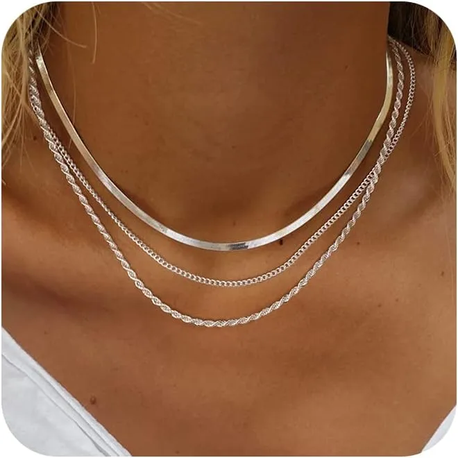Herringbone Necklace for Women,Dainty Gold Necklace,14k Gold Plated Snake,Gold Chain Choker Necklaces,Simple Gold Layered Necklaces,Gold Jewelry Gift for Women