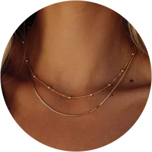 Herringbone Necklace for Women,Dainty Gold Necklace,14k Gold Plated Snake,Gold Chain Choker Necklaces,Simple Gold Layered Necklaces,Gold Jewelry Gift for Women