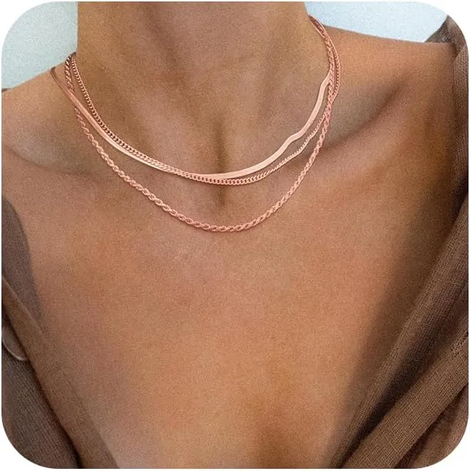 Herringbone Necklace for Women,Dainty Gold Necklace,14k Gold Plated Snake,Gold Chain Choker Necklaces,Simple Gold Layered Necklaces,Gold Jewelry Gift for Women