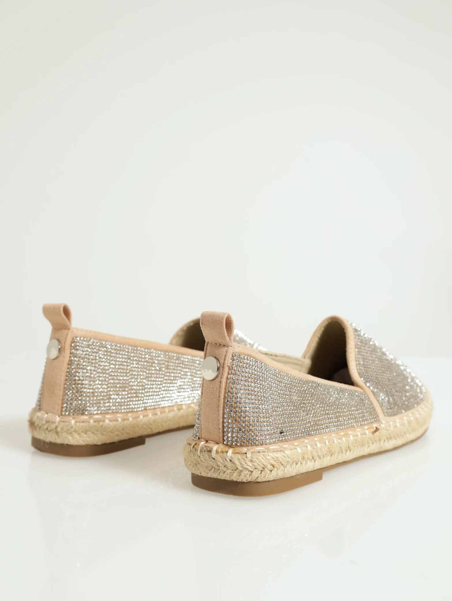 High Vamp Glitz Slip On Espadrille Shoe - Beige