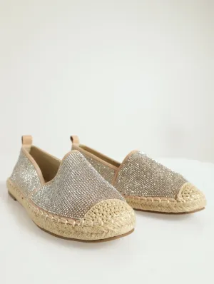 High Vamp Glitz Slip On Espadrille Shoe - Beige