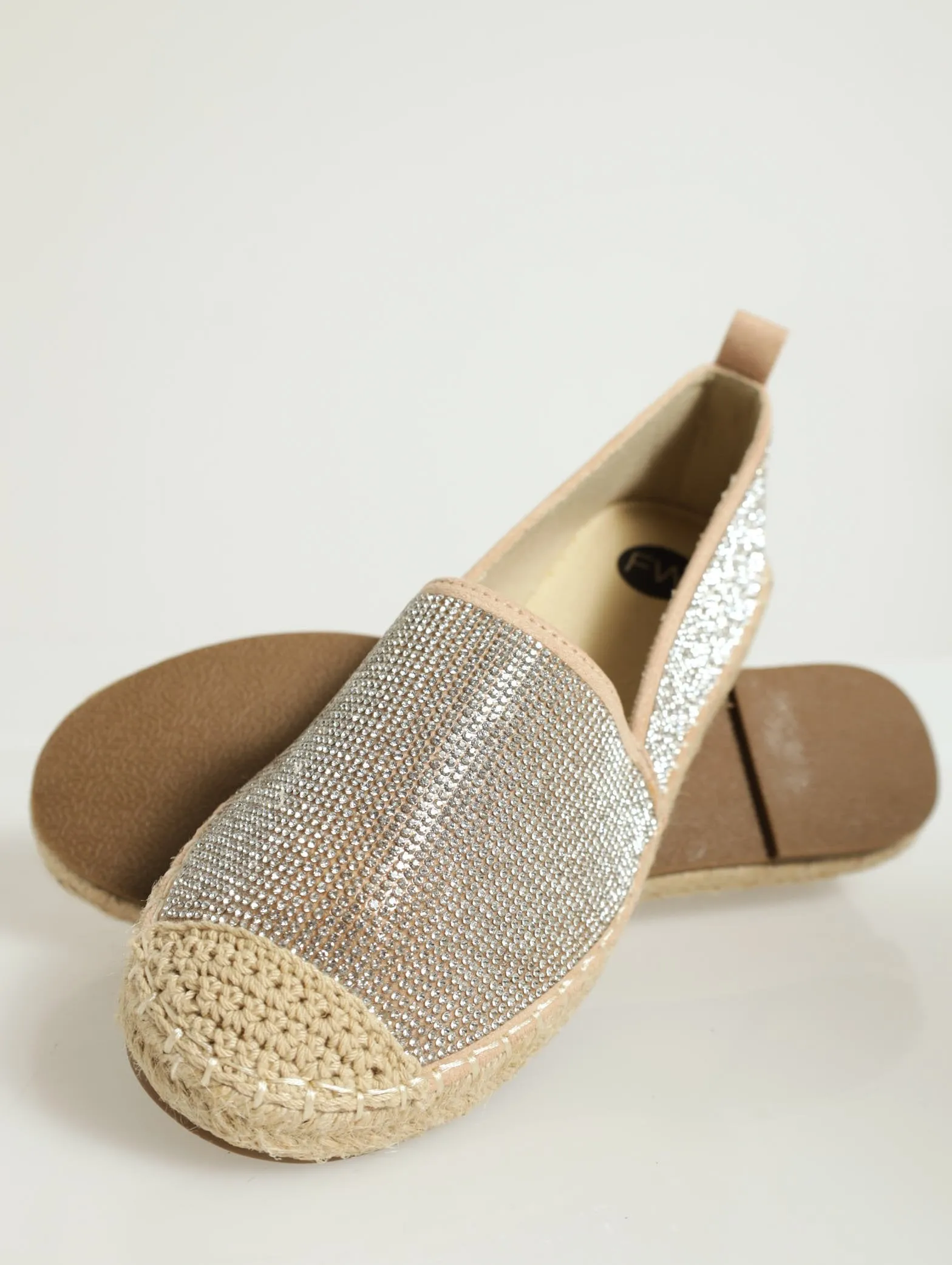 High Vamp Glitz Slip On Espadrille Shoe - Beige