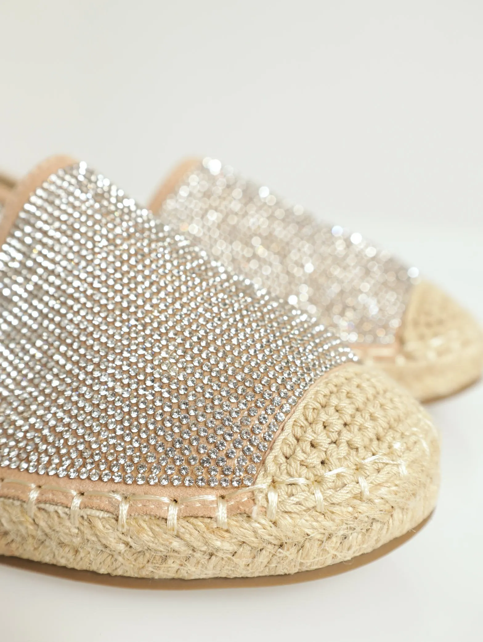 High Vamp Glitz Slip On Espadrille Shoe - Beige
