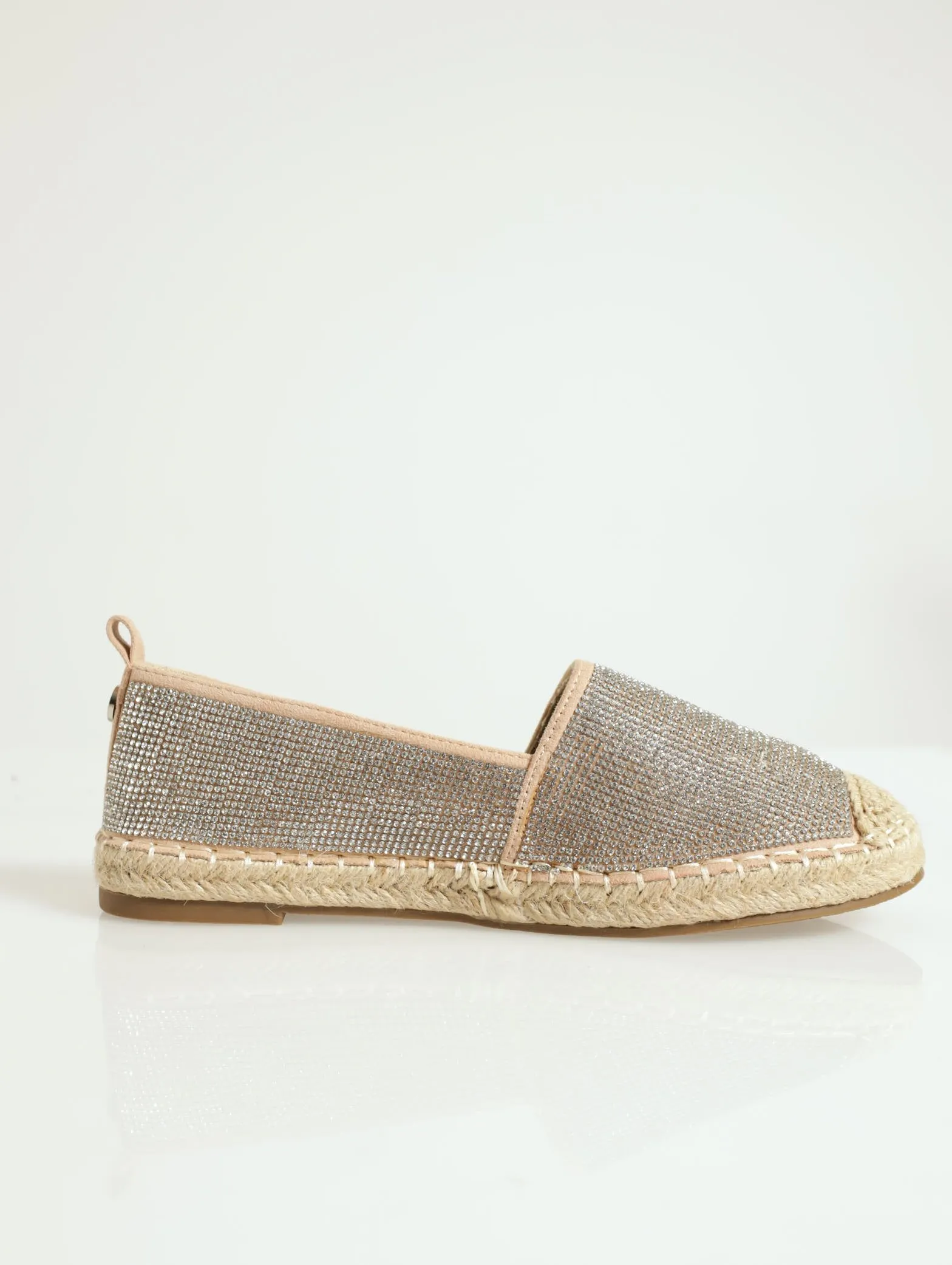 High Vamp Glitz Slip On Espadrille Shoe - Beige