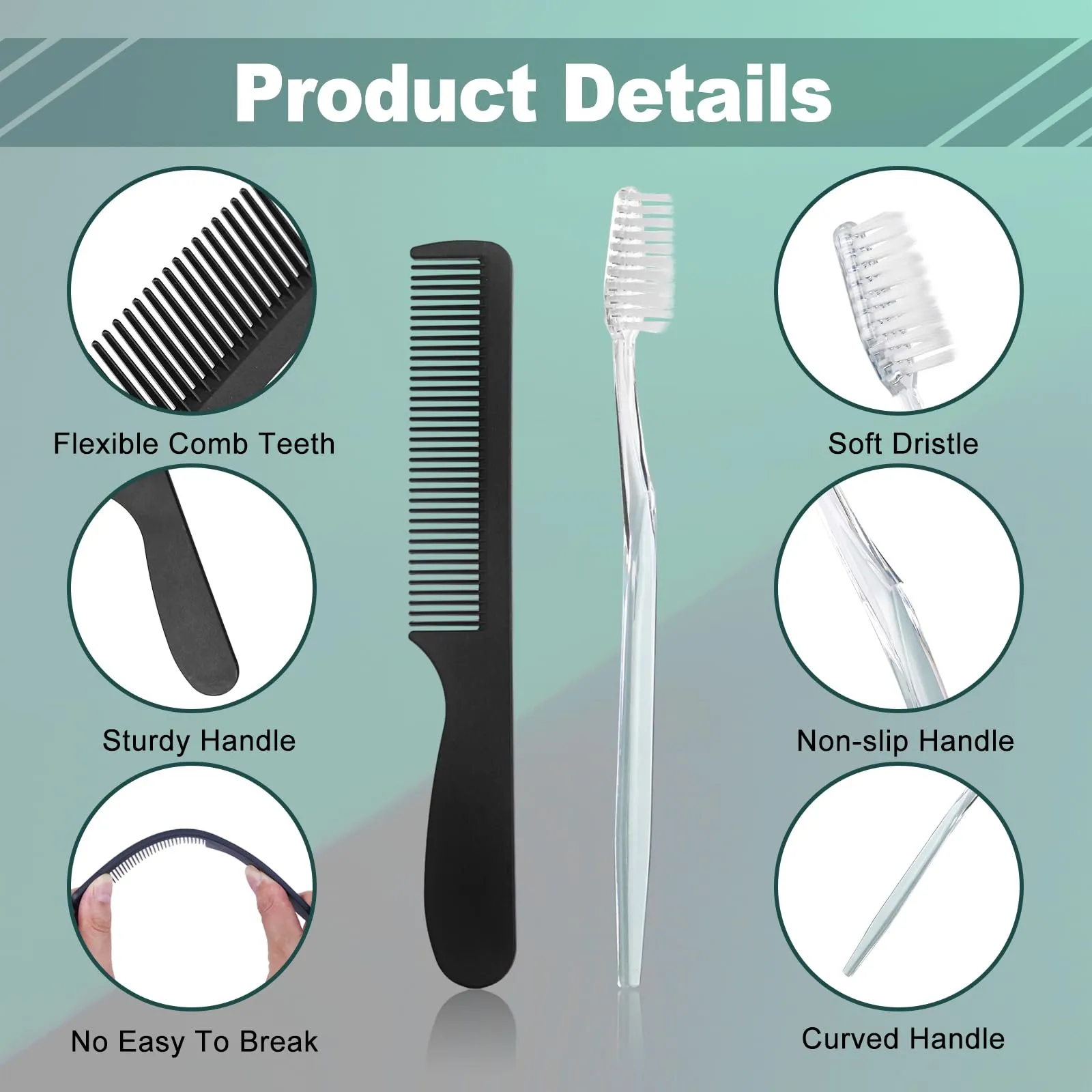 HQSLsund 50pcs Disposable Toothbrushes with Toothpaste and Comb Floss Individually Wrapped, 4-in-1 Bulk Toothbrush Kit with 2 Color Toothbrush,10g Toothpaste,7 inch Comb, Floss Pick for Homeless,Hotel