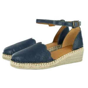 Inkantolo : Ladies Leather Wedge Espadrille in Denim Cayak