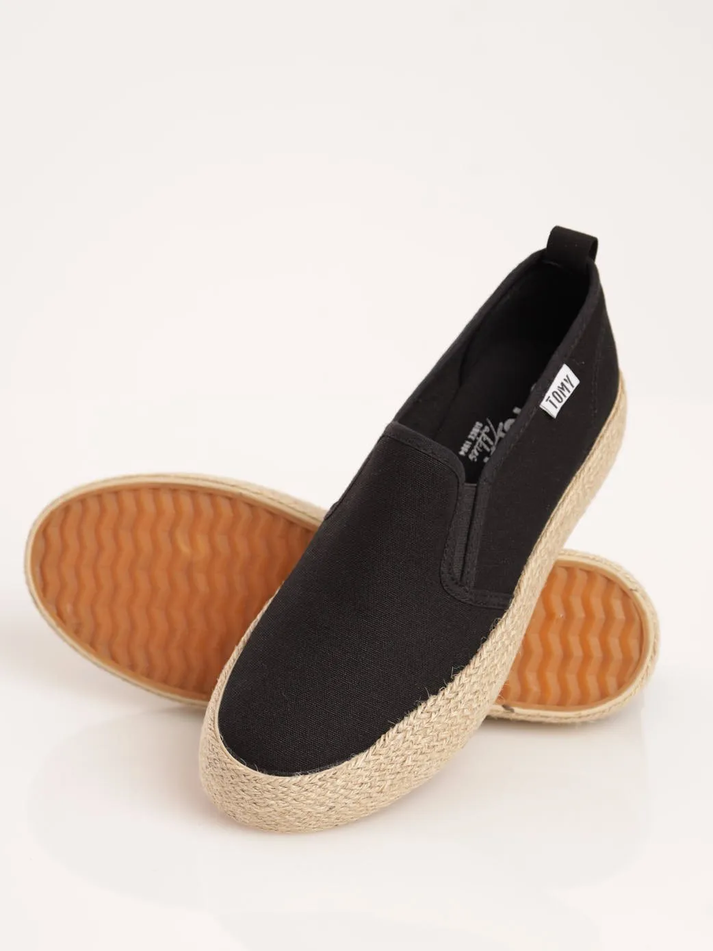 Ladies Espadrille Platform Slip-On Shoe - Black