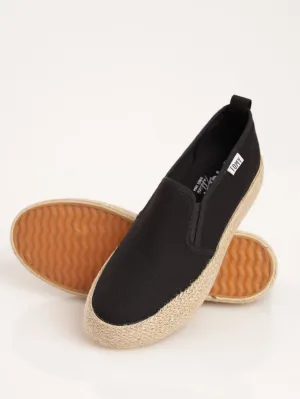 Ladies Espadrille Platform Slip-On Shoe - Black