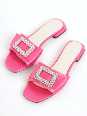 Ladies Low Block Heel Mule Sandal - Cerise