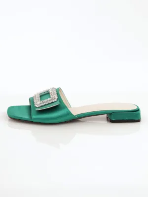 Ladies Low Block Heel Mule Sandal - Green