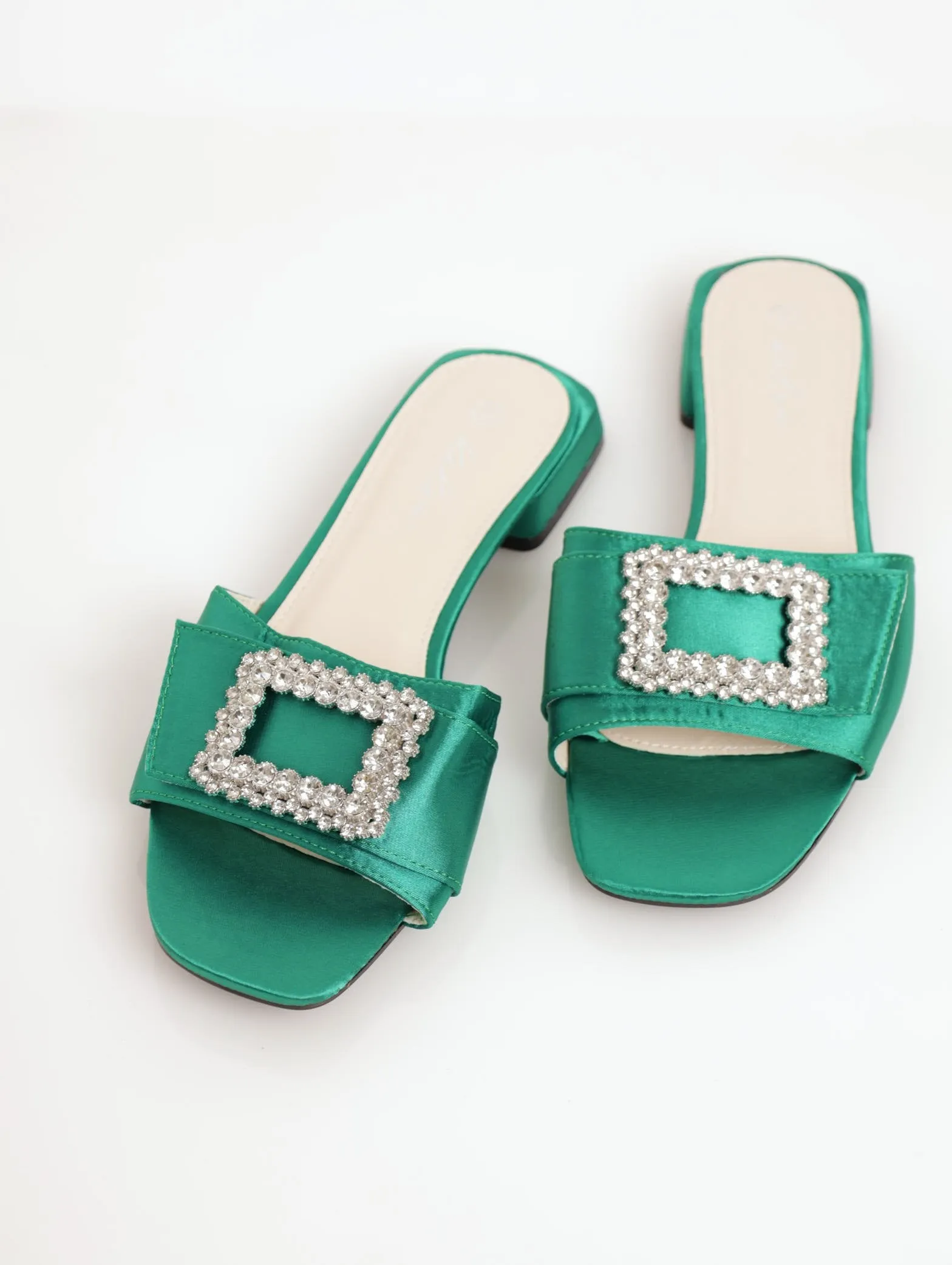 Ladies Low Block Heel Mule Sandal - Green