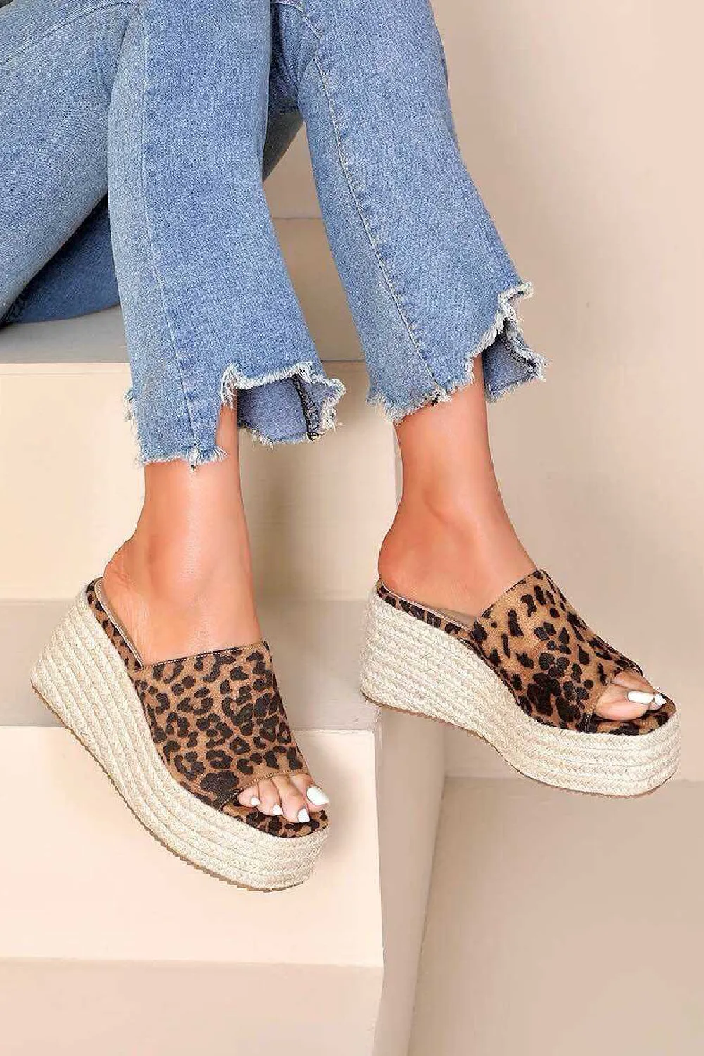 LEOPARD ESPADRILLE PLATFORM WEDGE SANDALS