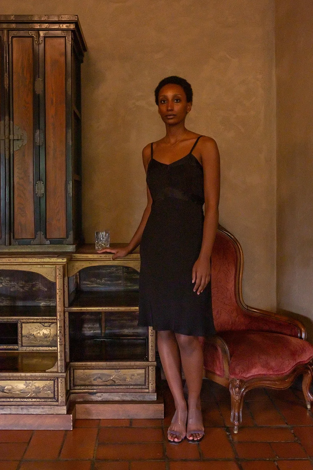 Lola Silk Charmeuse Slip Dress In Black