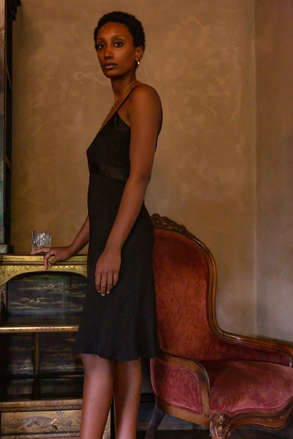 Lola Silk Charmeuse Slip Dress In Black