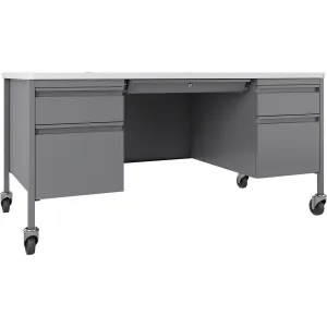 Lorell Fortress White/Platinum Steel Teachers Desk