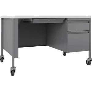 Lorell Fortress White/Platinum Steel Teachers Desk