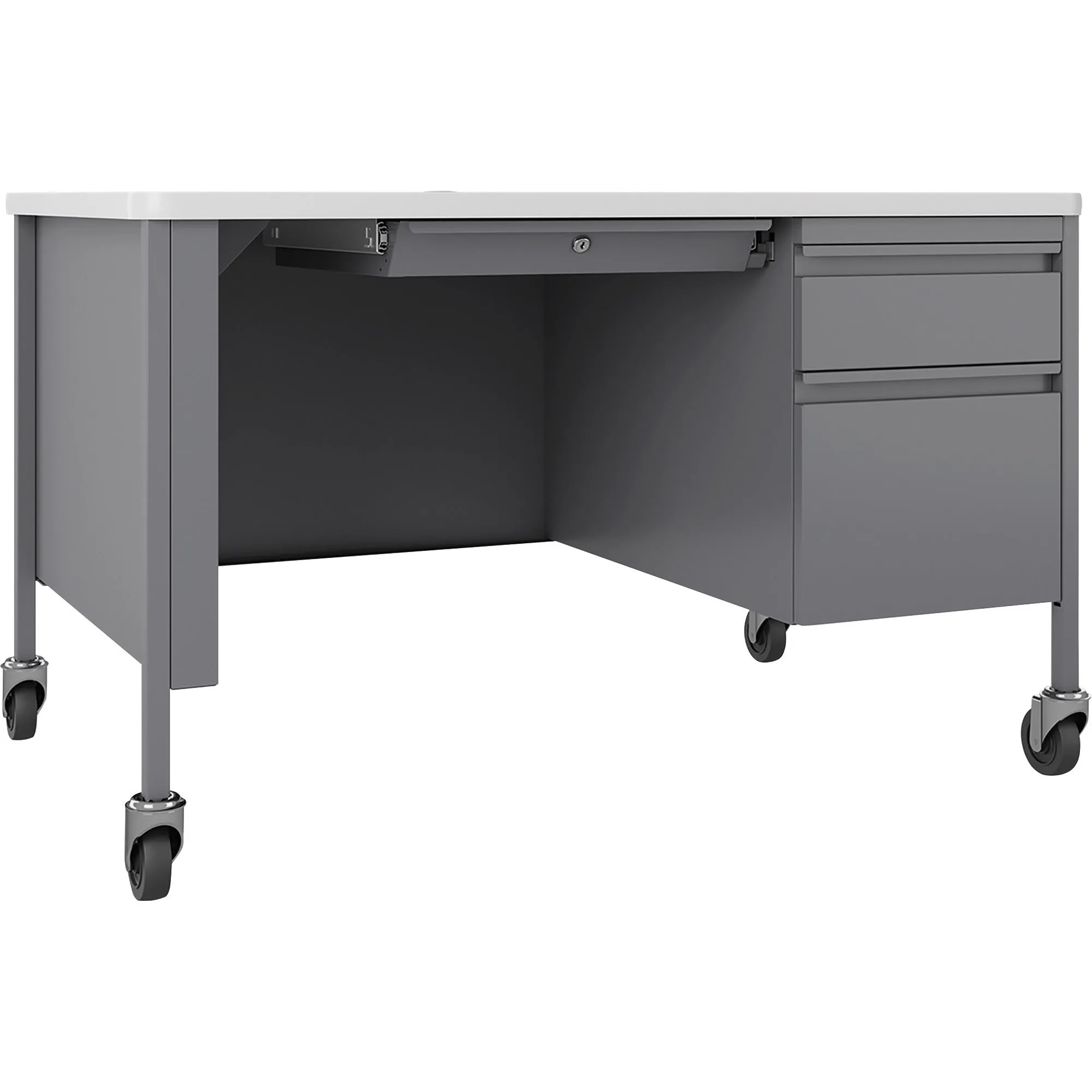 Lorell Fortress White/Platinum Steel Teachers Desk
