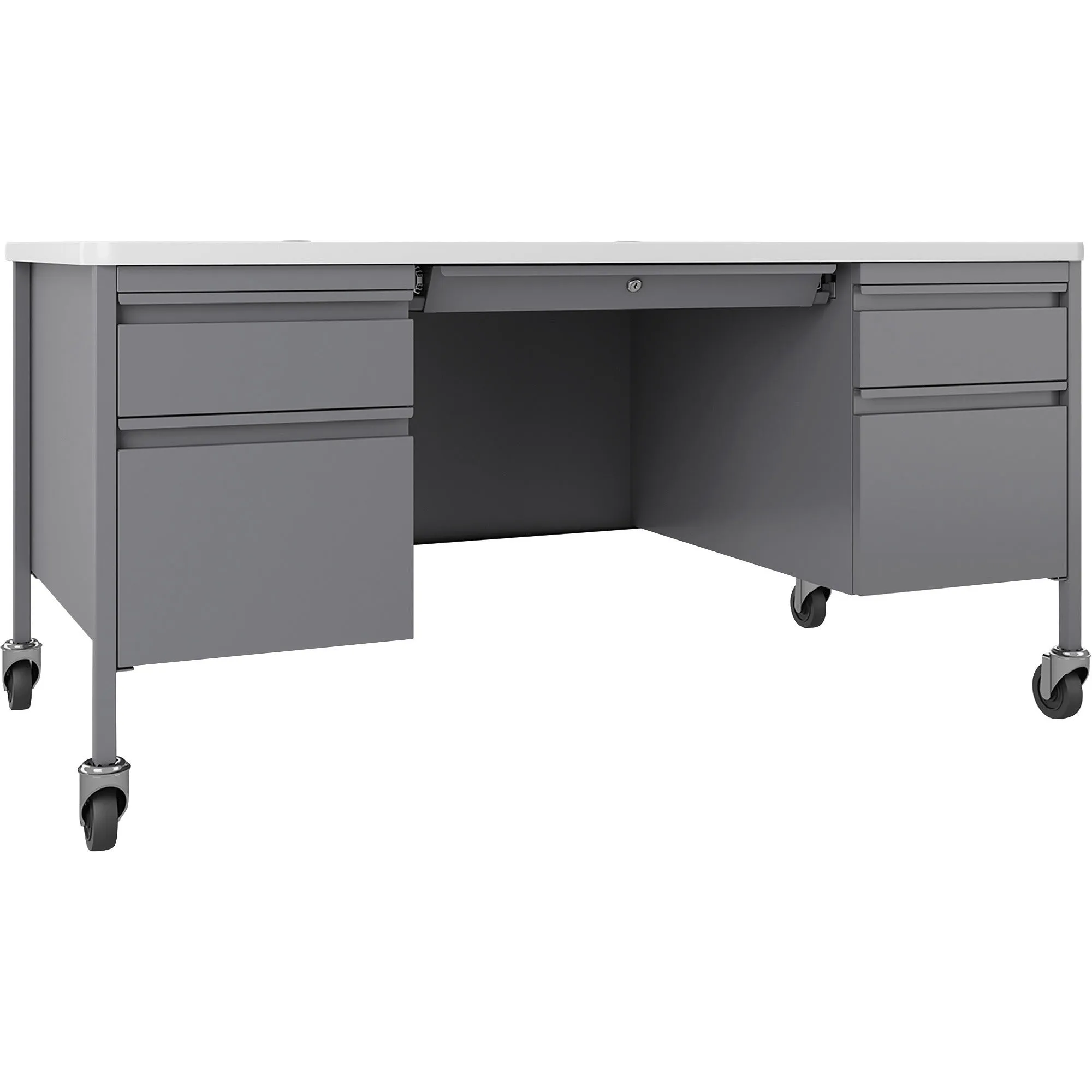 Lorell Fortress White/Platinum Steel Teachers Desk