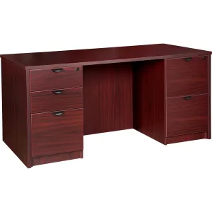 Lorell Prominence 2.0 Mahogany Laminate Double-Pedestal Desk - 5-Drawer