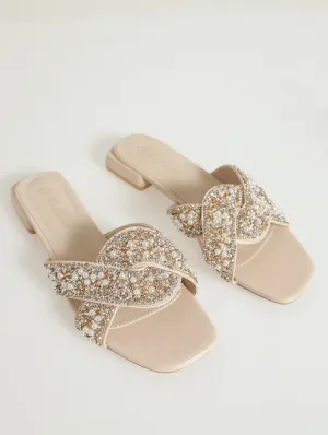 Low Block Heel Mule With Pearls - Blush