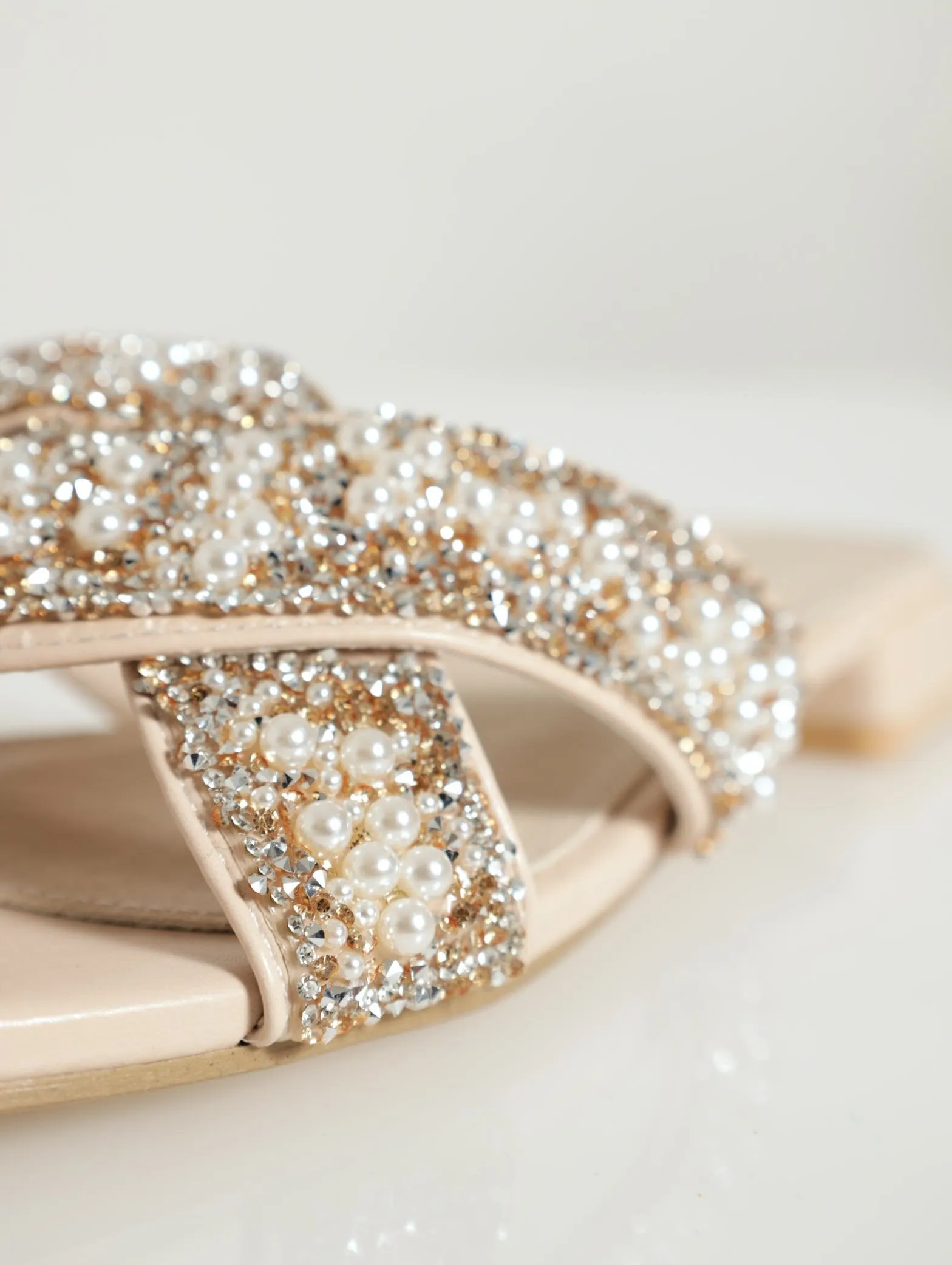 Low Block Heel Mule With Pearls - Blush