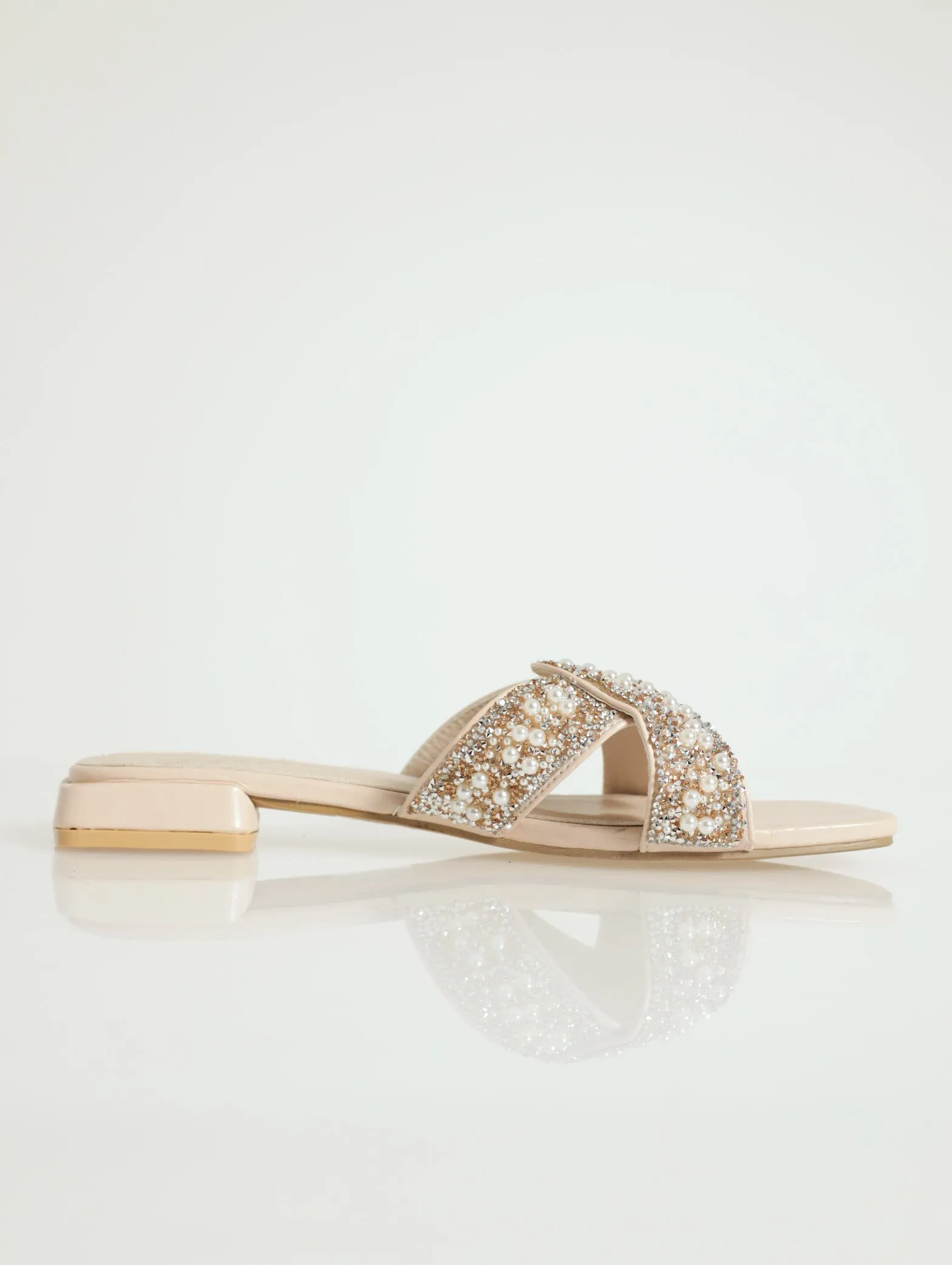 Low Block Heel Mule With Pearls - Blush