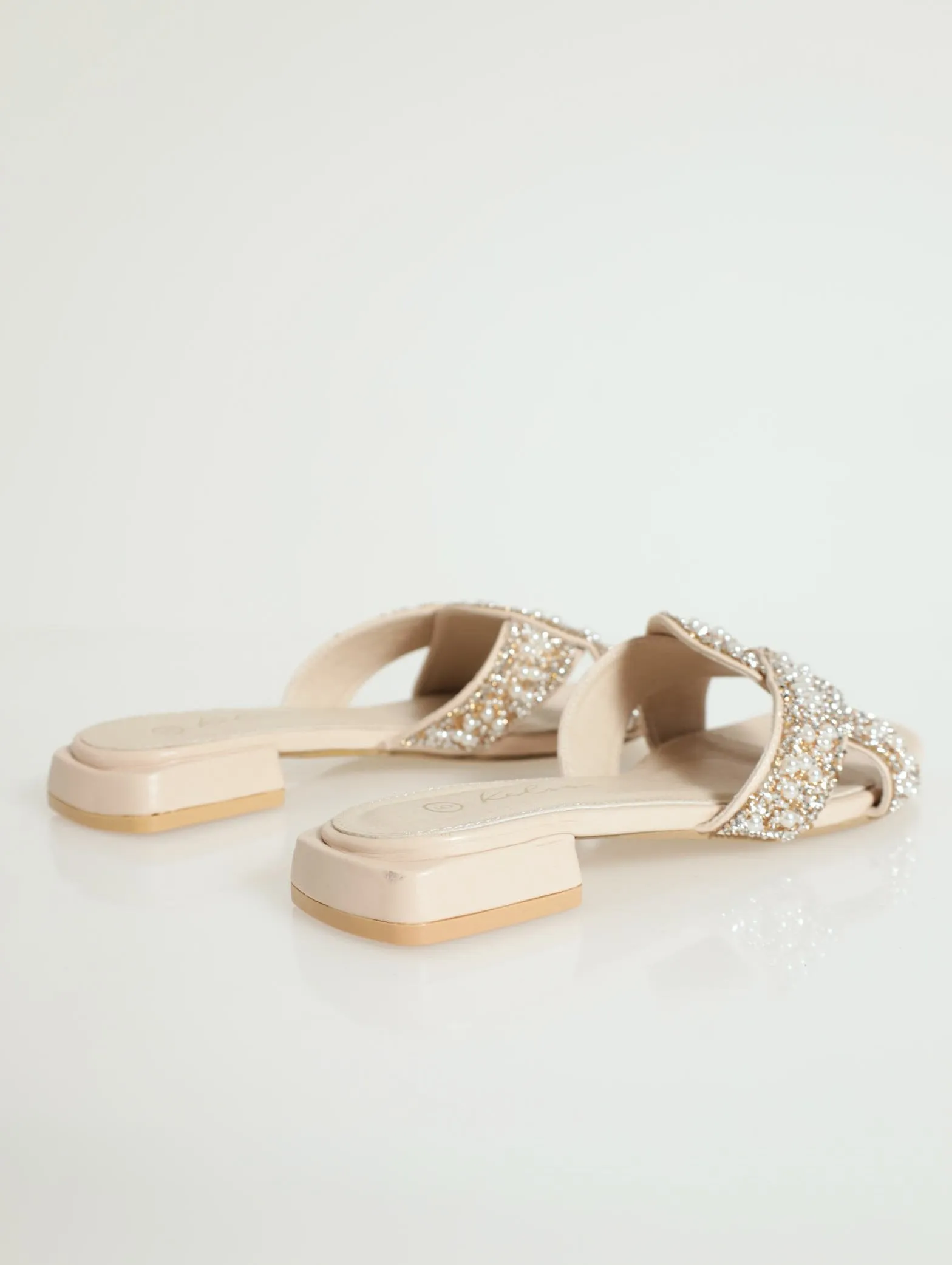 Low Block Heel Mule With Pearls - Blush