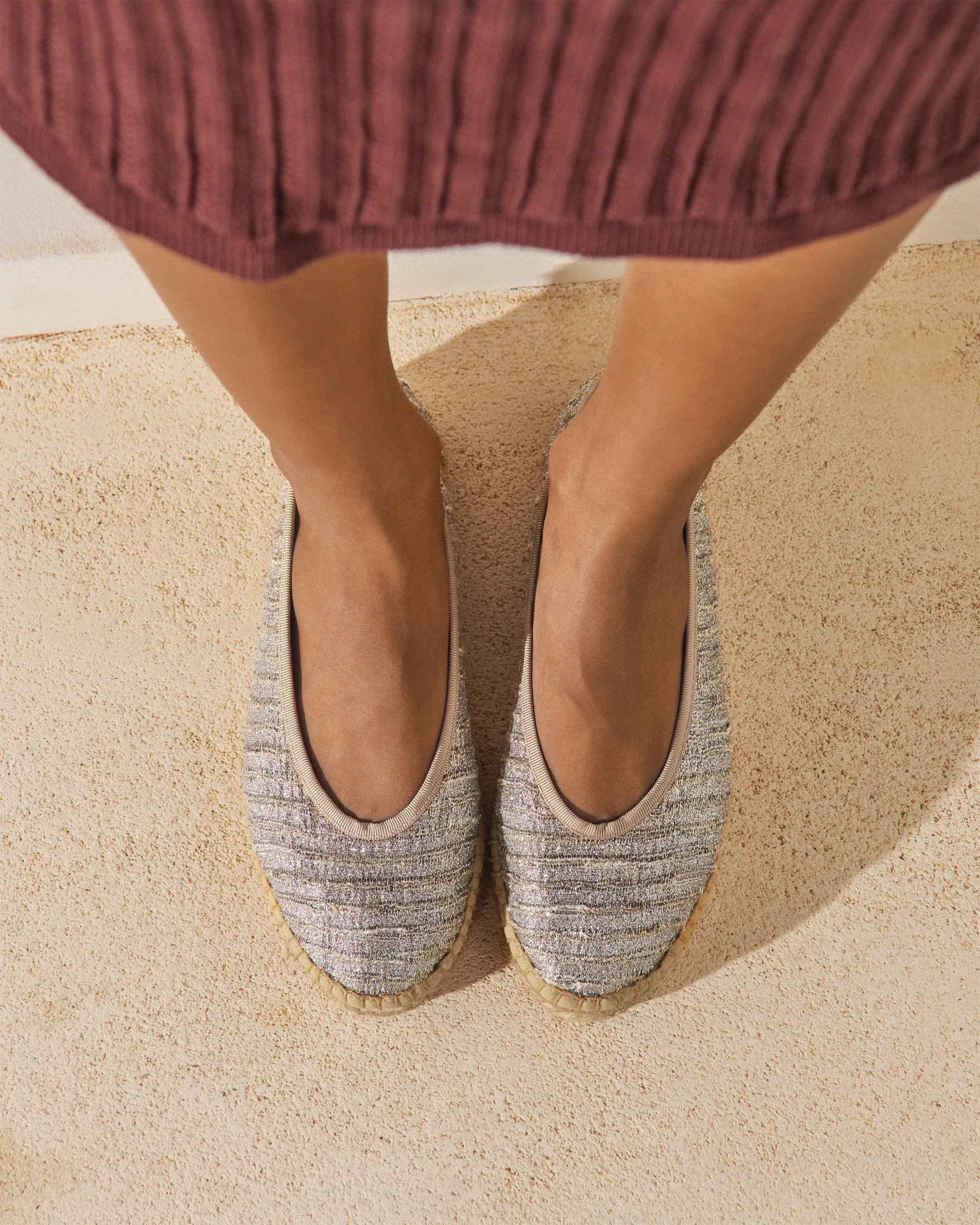 Lurex Cotton Blend Flat Ballerina - H31BK - Monaco Platinum