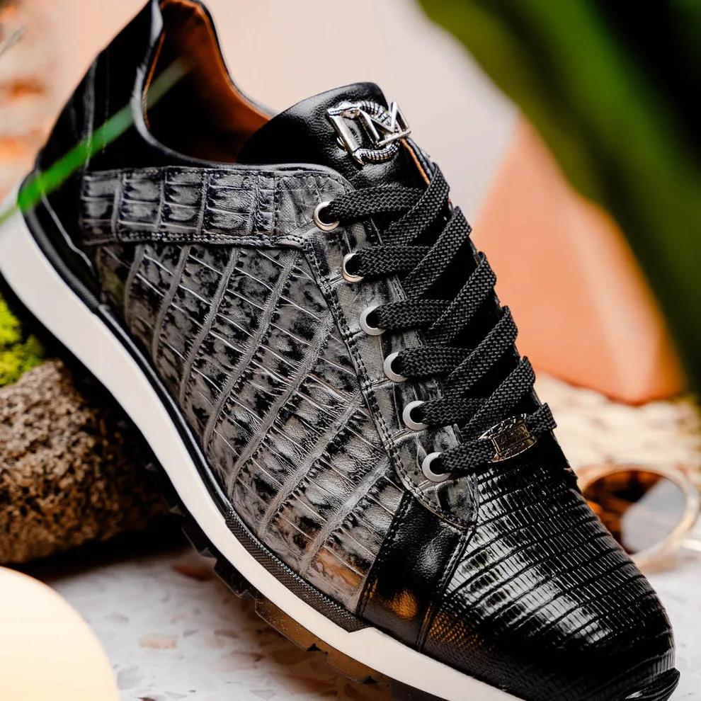 Marco Di Milano Portici Grey/Black Caiman Crocodile & Lizard Sneakers