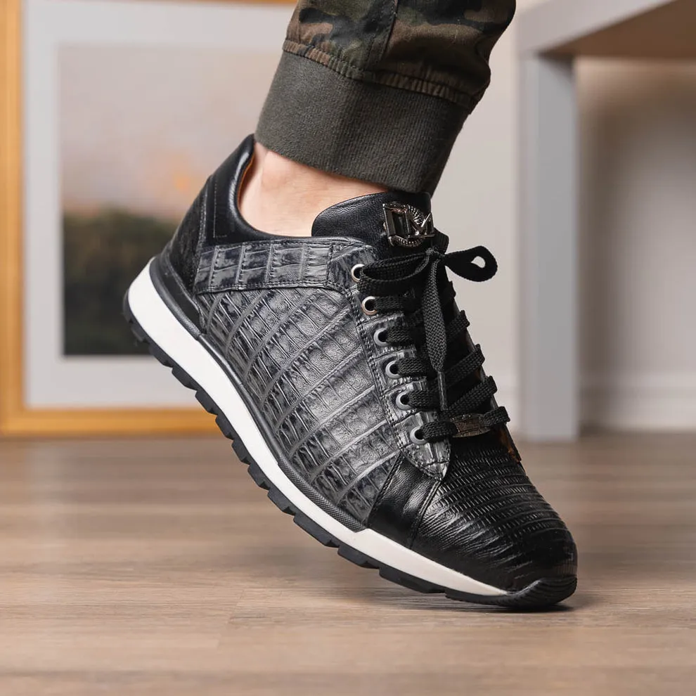 Marco Di Milano Portici Grey/Black Caiman Crocodile & Lizard Sneakers