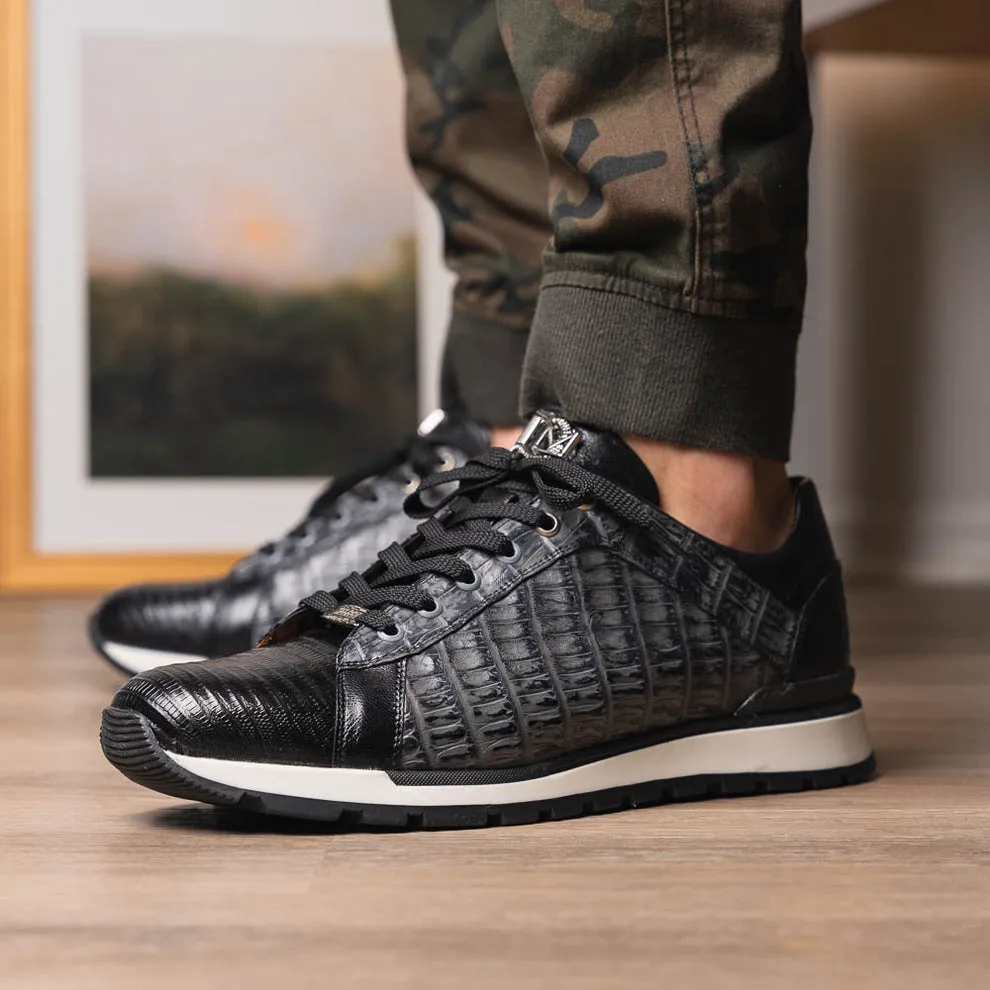 Marco Di Milano Portici Grey/Black Caiman Crocodile & Lizard Sneakers