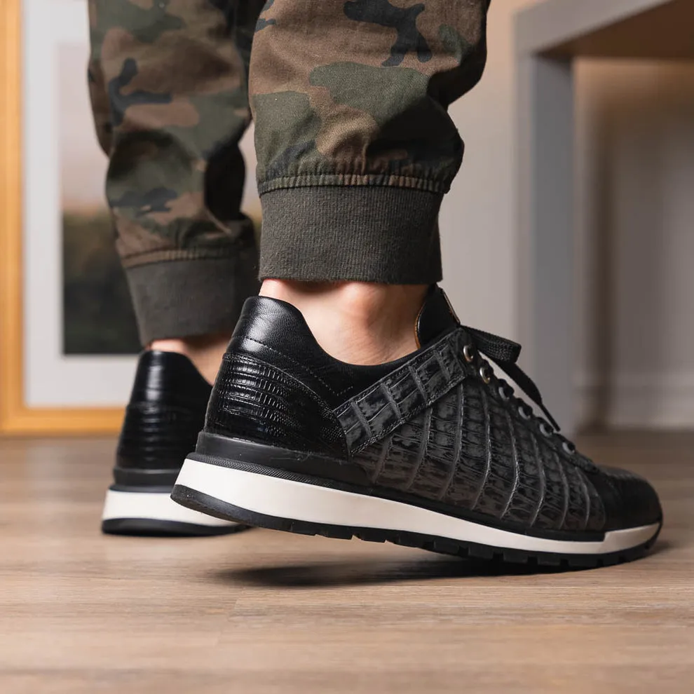 Marco Di Milano Portici Grey/Black Caiman Crocodile & Lizard Sneakers