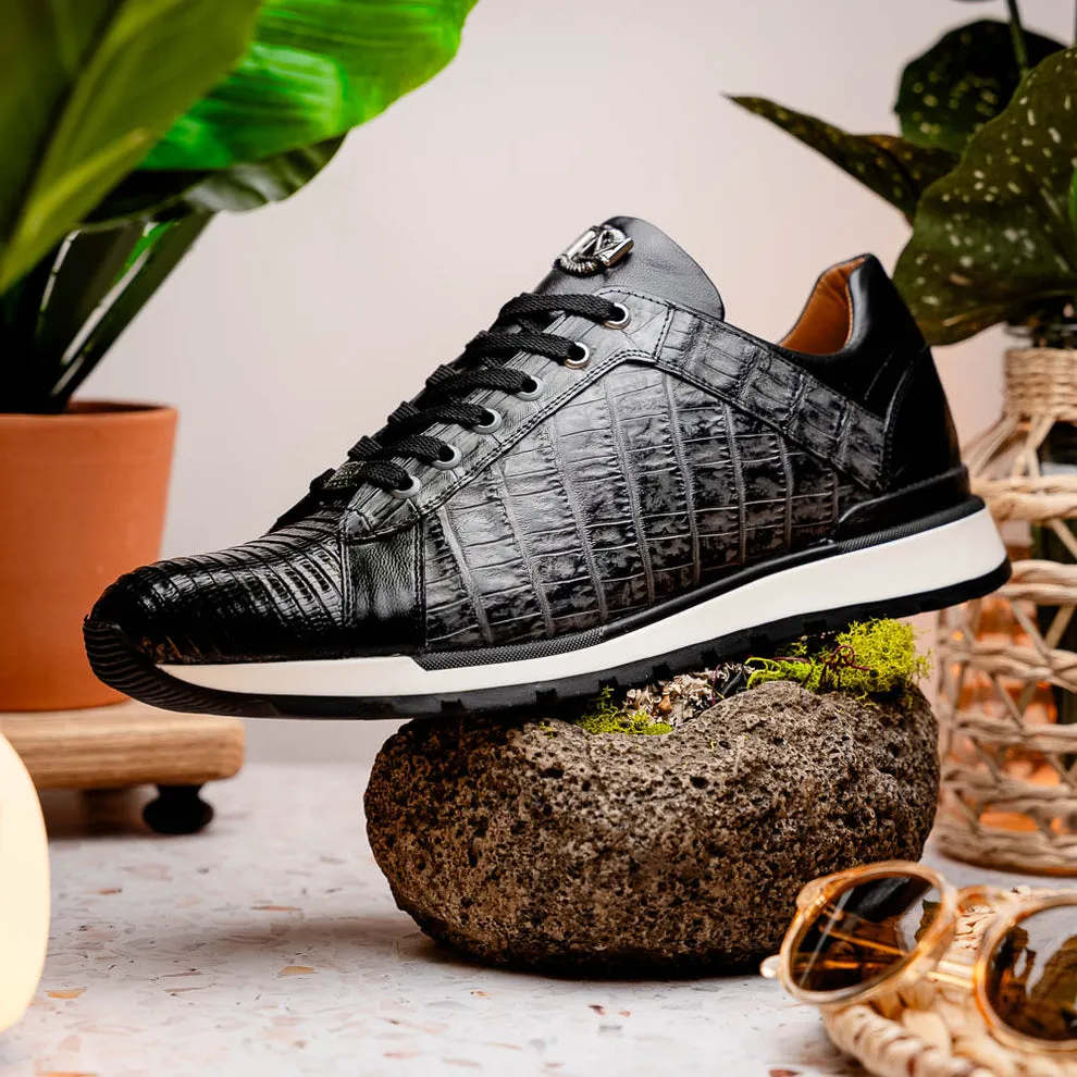 Marco Di Milano Portici Grey/Black Caiman Crocodile & Lizard Sneakers