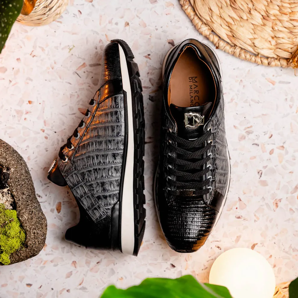 Marco Di Milano Portici Grey/Black Caiman Crocodile & Lizard Sneakers