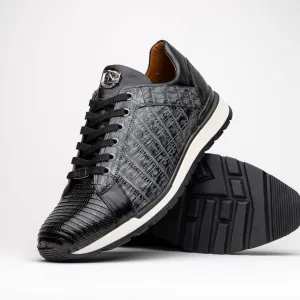 Marco Di Milano Portici Grey/Black Caiman Crocodile & Lizard Sneakers