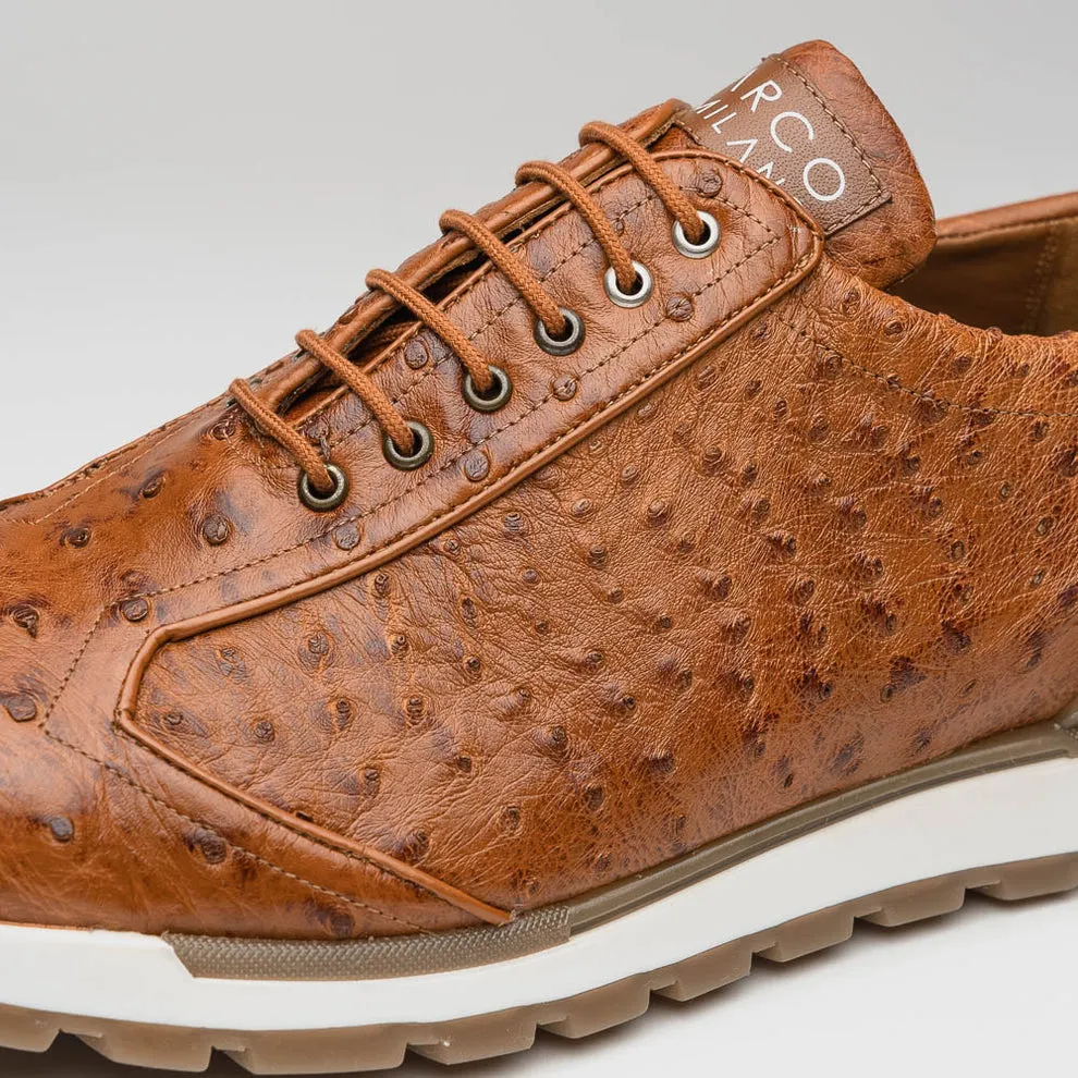 Marco Di Milano Scanno Antique Cognac Ostrich Quill Sneakers