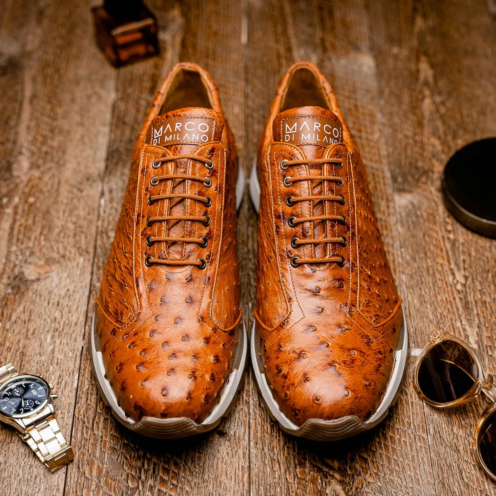 Marco Di Milano Scanno Antique Cognac Ostrich Quill Sneakers