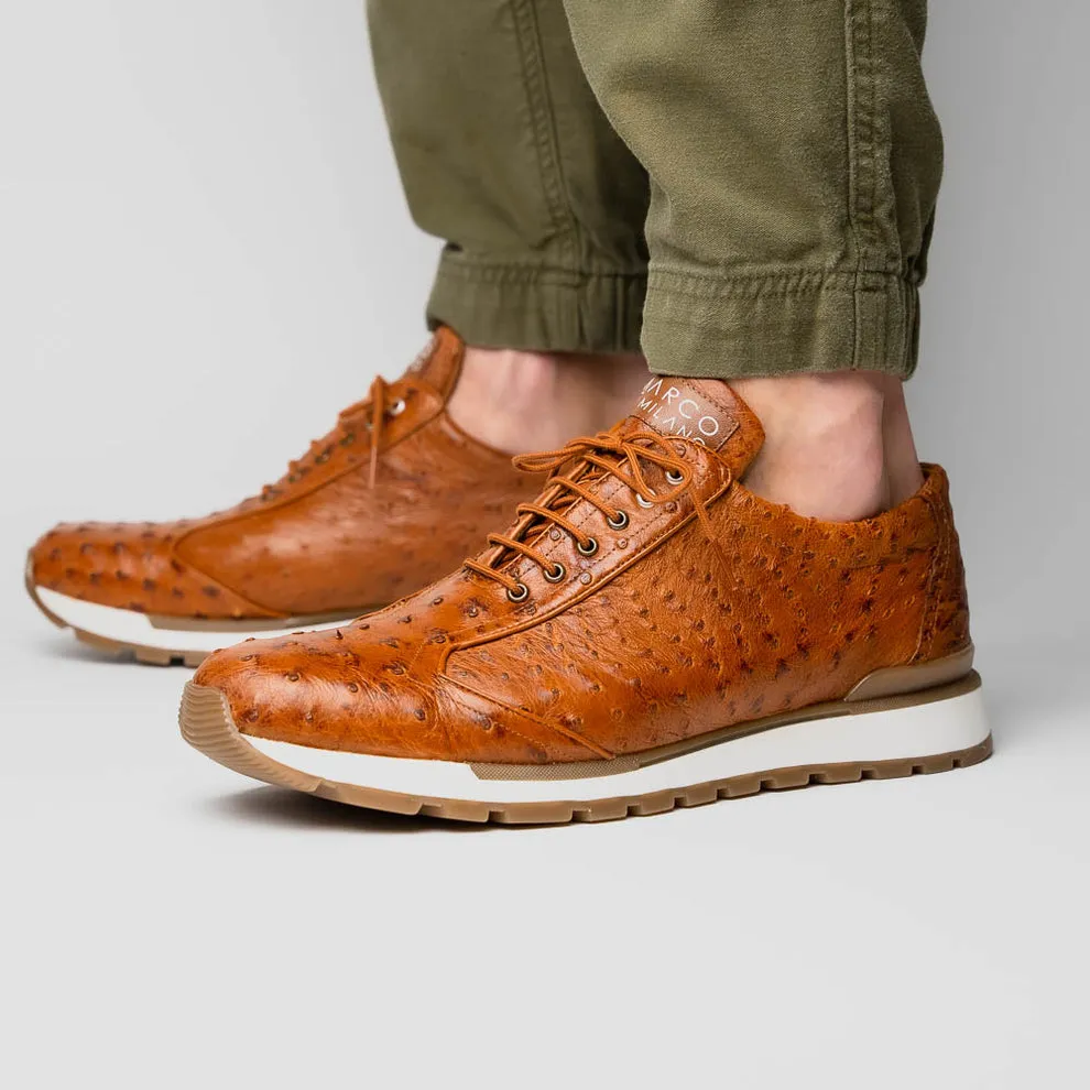 Marco Di Milano Scanno Antique Cognac Ostrich Quill Sneakers