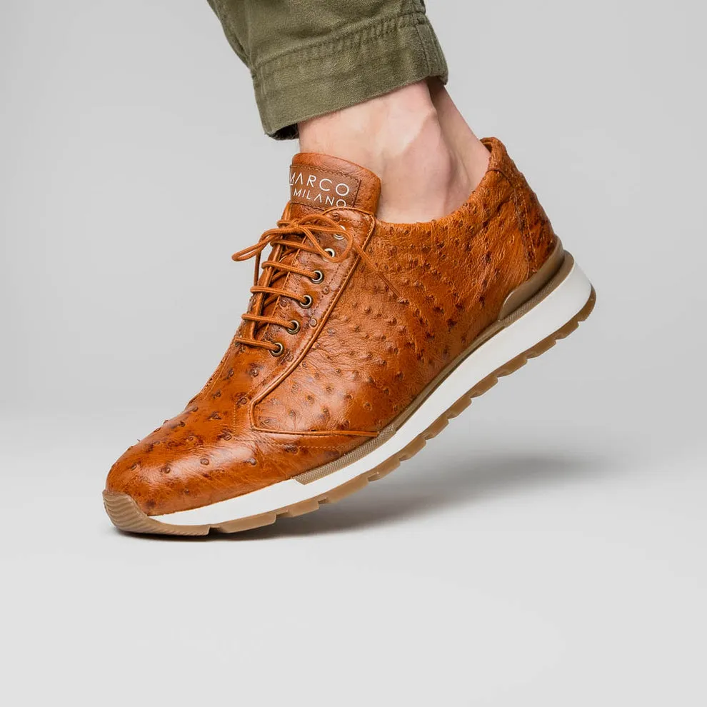 Marco Di Milano Scanno Antique Cognac Ostrich Quill Sneakers
