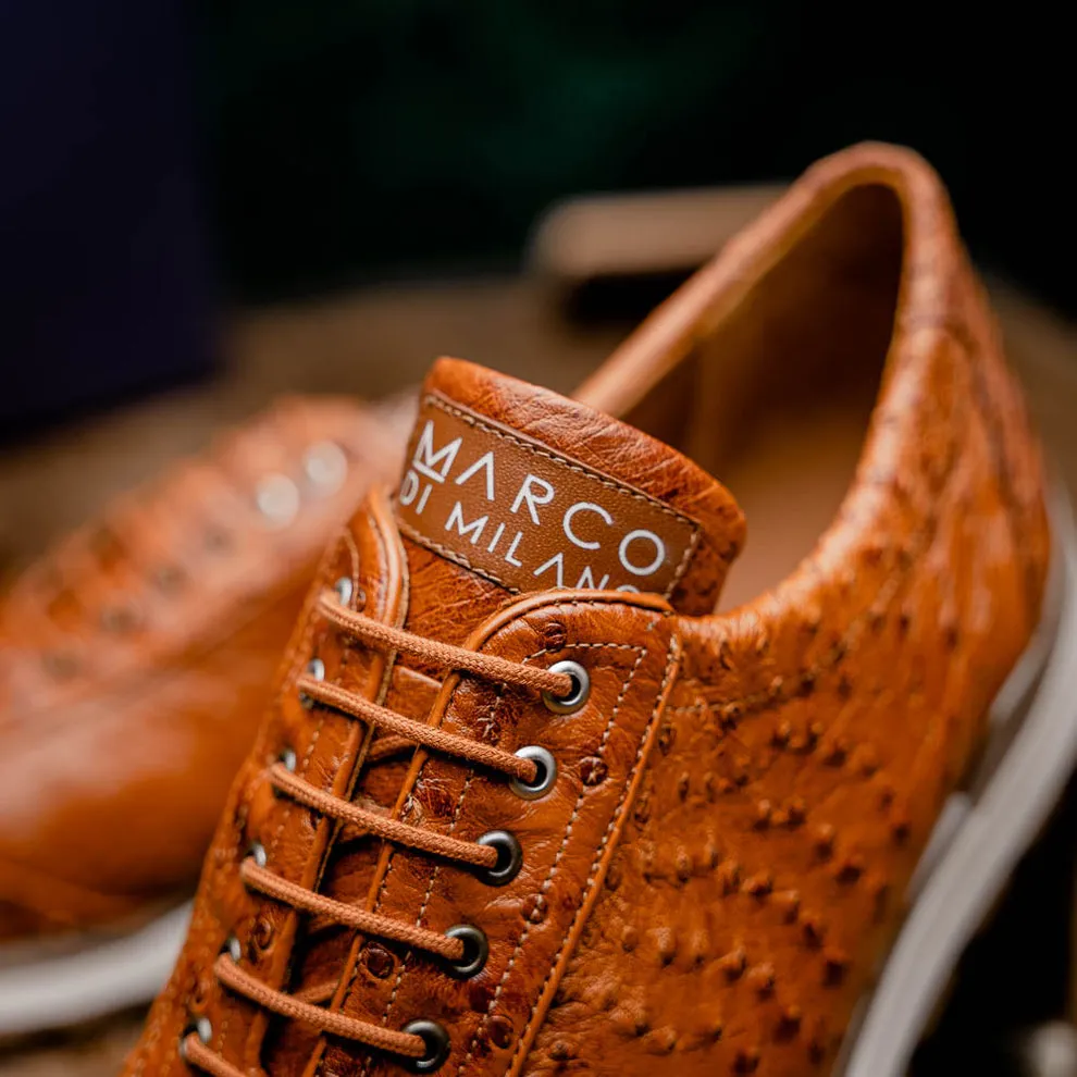 Marco Di Milano Scanno Antique Cognac Ostrich Quill Sneakers