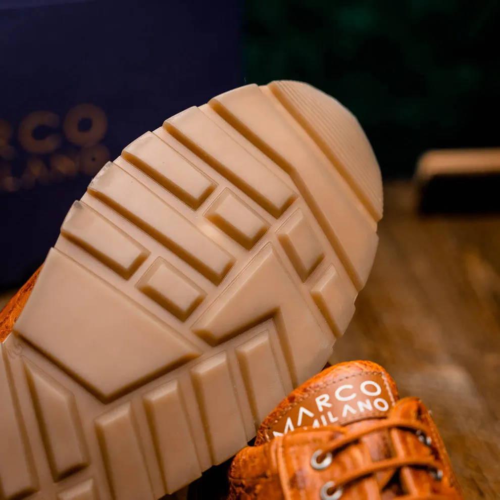 Marco Di Milano Scanno Antique Cognac Ostrich Quill Sneakers