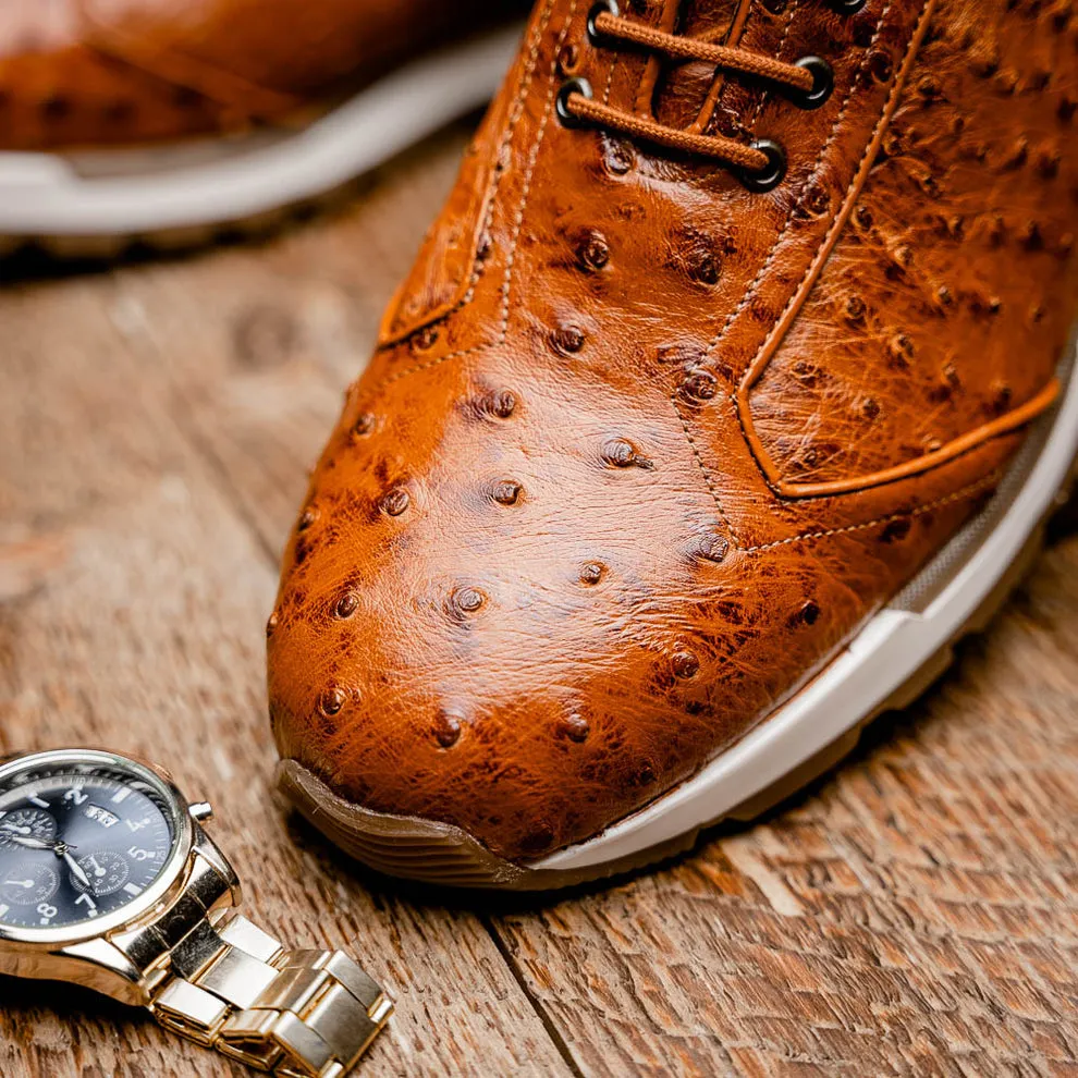 Marco Di Milano Scanno Antique Cognac Ostrich Quill Sneakers